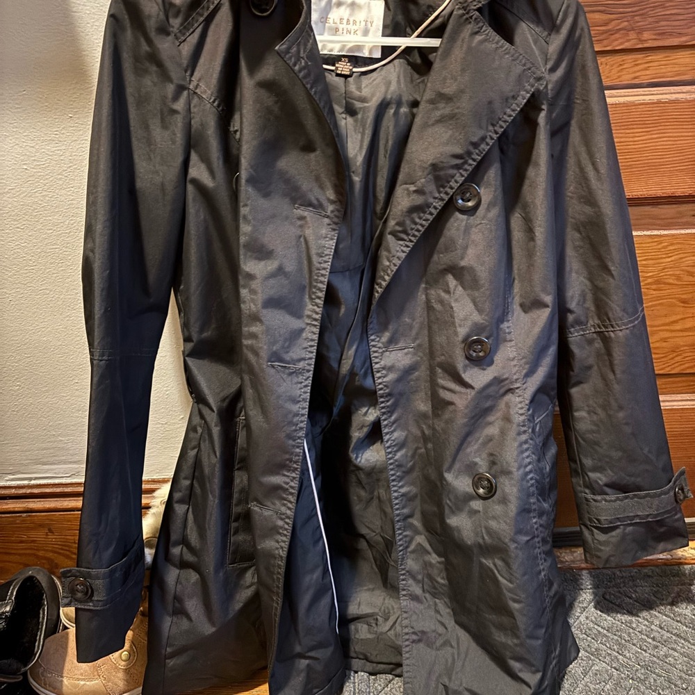 Black Double-Breasted Trench Rain Coat